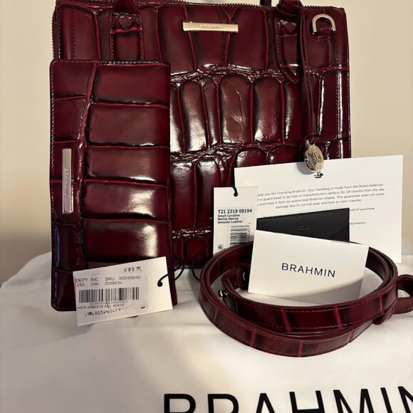 NWT BRAHMIN Small Caroline Merlot Nerina Bag & Matching Wallet & Dust Bag - Picture 1 of 16